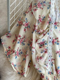 Women Floral Lace Midi Dress Vintage Square Collar Short Sleeve High Waist A-Line Slim Flower Printed Vestidos