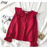 Women Korean Style Trendy Peter Pan Collar Blouses Korean Style Long Sleeve Tops Vintage Sweet Students Kawaii Daily