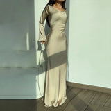 Zingj 2023 New Round Collar Pure Color Satin Sense Senior Package Hip Fishtail Skirt Woman-Outfit