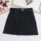 Real Shooting Gray Short Skirt Women's Summer Leisure High-Waisted Thin A-Body Skirt Anti-Walking Bag Hip Skirt With Belt