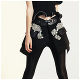 New High Street Tide Heavy Industry Nail Pin Bling Pu Buckle Waist Seal Skirt Female