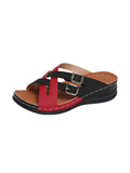 Asia Large-Size Belt Buckle Color Thick-Bottomed Slippers Women's New Slope With The Car Sewing Beach Cool