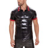 Zingj Men's Sexy Soft Matte Leather Vest Bright Leather Short Sleeve T-Shirt Size Accurate No