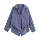2025 New Women's Cotton Bat Sleeve Striped Clip Long Sleeve Shirt