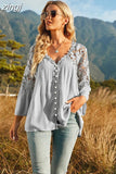 Hollow Out Crochet Lace Shirt 2023 Fashion Women Tops Solid V-neck Shirts Flare Sleeve Loose Blouse Casual Blusas