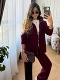 Angolan Red Sweater Set Zipper Jacket + Wide Leg Trousers Knitted Casual Women's