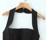 Solid Halter Slash Collar Mini Dress- Outfit