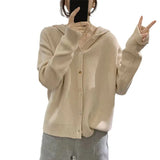 Zingj Sweater Cardigan Women's 2024 New Solid Color Soft Waxy Loose Look Thin Short Knit Jacket-Outfit