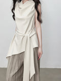 Texture Sleeveless Top Summer New T-Shirt With Waist Design Temperament White T-Shirt Women + Striped