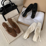 Niche Design Square Head Braided Sandals Women After Air-Quality Crystal Coarse Mesh Yarn Hollow Cool