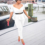 Top+Skinny Pants Air Layer Fabric Casual Suits Elegant Fashion 2 Piece Set Office Lady Casual Women Outfits Pants