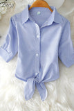 Summer Basic Blouses Women Solid Oversized Women Shirt Buttoned Up Shirt Top Tied Waist Elegant Women Tunics Tops