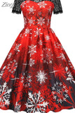 Women Christmas Dress Short Sleeve Lace Sexy Evening Party Dresses Tunic 50s Hepburn Elegant