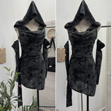 Shooting Wasteland Wind Makes Old Hole-Breaking Fabric Collared Hooded And Hip Dress With Cuff Cover Dress