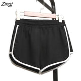 Womens Summer Black White Mid Waist Motion Outwear Patch Design Elastic Soft S-5XL Loose Leisure Home Style New