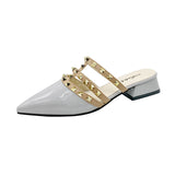 Rivet Cool Slippers Women Wear Flat-Bottomed Summer Shoal Sharp Leather Tip Half