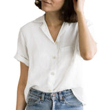 Shirt Solid Color Cotton Linen Pocket