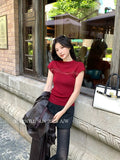 Xixi 2025 Autumn New Temperament Pure Color Round Collar Hollow Knitted Shirt Toped Women