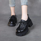 Single Shoe Thick Sole High Heel Year New Leather English Wind Small Leather Shoes Pedalle