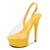 Zingj Rhinestone Fish Mouth Shoes Nightclub Fine Heel Stilettos 15CM Car Model Sandals Female Runway Steel