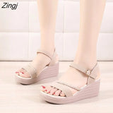New Comfortable Walking Fashion Black All-match Casual Solid Color Platform High Heels Wedges Women's Summer