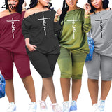 Print Tracksuit Women Set Top Shorts Casual 2 Piece Sets Womens Outfits One Shoulder Matching Sets for
