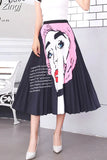 New Fashion Women Vintage Summer Party Pleated Casual Print A Line Skirts Robe Femme One Size Lastic Band Midi