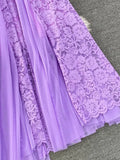 Autumn Women Mesh Patchwork Lace Long Dress Vintage V-Neck A-Line Elegant Party Maxi Robe Purple/White/Green Vestido