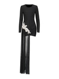 Fashion Sexy Style Dress Women 2025 Spring New Fashion Round Collared Diamond Splicing High-Sensing Pure Color