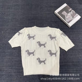 Puppies With Short-Sleeved Round-Neck Knitted Jersey Women 24 Spring And Summer New Age-Reduced Short-Sized T-Shirt