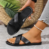 Cross-Shoe With Flat Sandals Female Retro Wind Broadband Striped Toe Beach Cool Slippers
