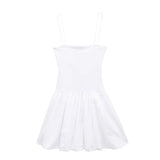 Spring Style Fluffy Poplin Rib Spliced Suspender Dress