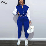 Winter Baseball Sport Women's Set Jacket and Pants Suit Active Sweatsuit Tracksuit Two Piece Set Fitness
