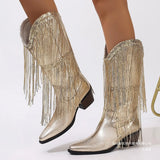 Mid-Clinity Fashion Boots Women Large-Size Retro Coarse And Folded Feet V Mouth Western
