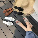 Women's Shoes Low-Heeled Women Slippers Square Head Flat Beach