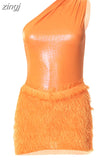 Sexy One Shoulder Trend Two Piece Set Women Summer Sleeveless Skinny Bodysuit Top+Mini Skirts Party Clubwear