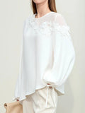 Chiffon Women's New Elegant Three-Dimensional Lace Pearl Yarn Micro Reveals Shoulder Belt Long-Sleeved Shirts In Spring