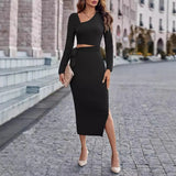 Women's 2025 Casual Autumn And Winter Style Asymmetrical Neckline Waist Hollow Tie
