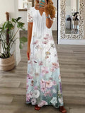 Women's Dress 2025 New Dress Fashion Temperament Print Lace Short-Sleeved Long