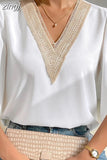 Hollow Summer Shirts V-neck Lace Chiffon Blouses Woman Petal Short Sleeve Tops 2023 Office Lady Para Mujer Elegant