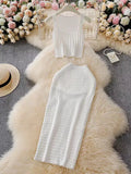 Hottie Port Style Suit Women's Summer Short Vest Top With High Waist Half Skirt Knit Two