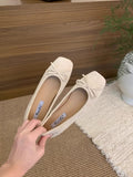 Bow Red Flat Shoes Grandma Shoes Spring And Autumn Lazi Shoes Gentle Single Shoes Retro Women's