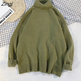Men's Turtleneck Sweater Autumn Winter Solid Basic Knitted Oversize Pullovers Male Korean Casual Warm Knitwear Loose Jumper