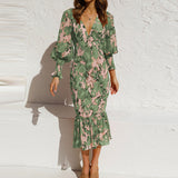 Women's New V-Neck Fashion Sexy Body-In-Body Temperament Long-Sleeved Spring Dress Women