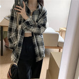 Vintage Oversized Plaid Long Sleeve BlouseOutfit