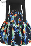 Note Print Elegant Party Dress Women 50s 60s Retro Vintage Robe Rockabilly Casual Winter