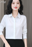 Women Shirts Satin Long Sleeve Blouse Women Fashion Elegant White Shirt Solid Basic Womens Tops and Blouses New Female