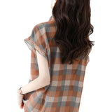 Chiffon Shirt Women's Summer Thin 2025 New Loose Belly T Jack Plaid Printing Ocean Chic