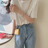 Women T-shirts Summer Knitted Slim Sweet All-match Candy Colors Fashion Korean Style Folds Simple Solid Comfort Leisure