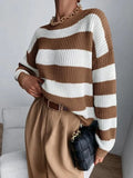 Autumn And Winter New Personality Hit Color Knitted Shirt Color Stripe Loose